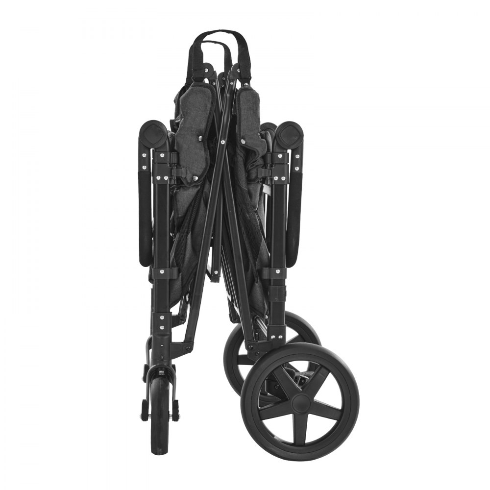 VEVOR Wagon Stroller for 4 Kids, Push Pull Quad Collapsible Stroller with Adjustable Handle, Safety Harness & Removable Canopy, 4-Seater Stroller Wagon for Camping, Dark Gray & Black (330LBS Loading)