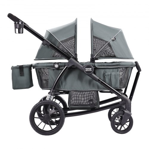 VEVOR All-Terrain Stroller Wagon, 2 Seats Foldable Expedition 2-in-1  Collapsible Wagon Stroller, Includes Canopy, Parent Organizer, Snack Tray &  Cup Holders, 55lbs for Single Seat, Dark Grey/Black | VEVOR US