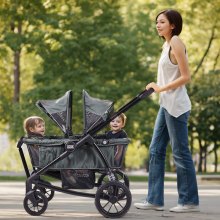 VEVOR All-Terrain Stroller Wagon, 2 Seats Foldable Expedition 2-in-1 Collapsible Wagon Stroller, Includes Canopy, Parent Organizer, Snack Tray & Cup Holders, 55lbs for Single Seat, Dark Grey/Black