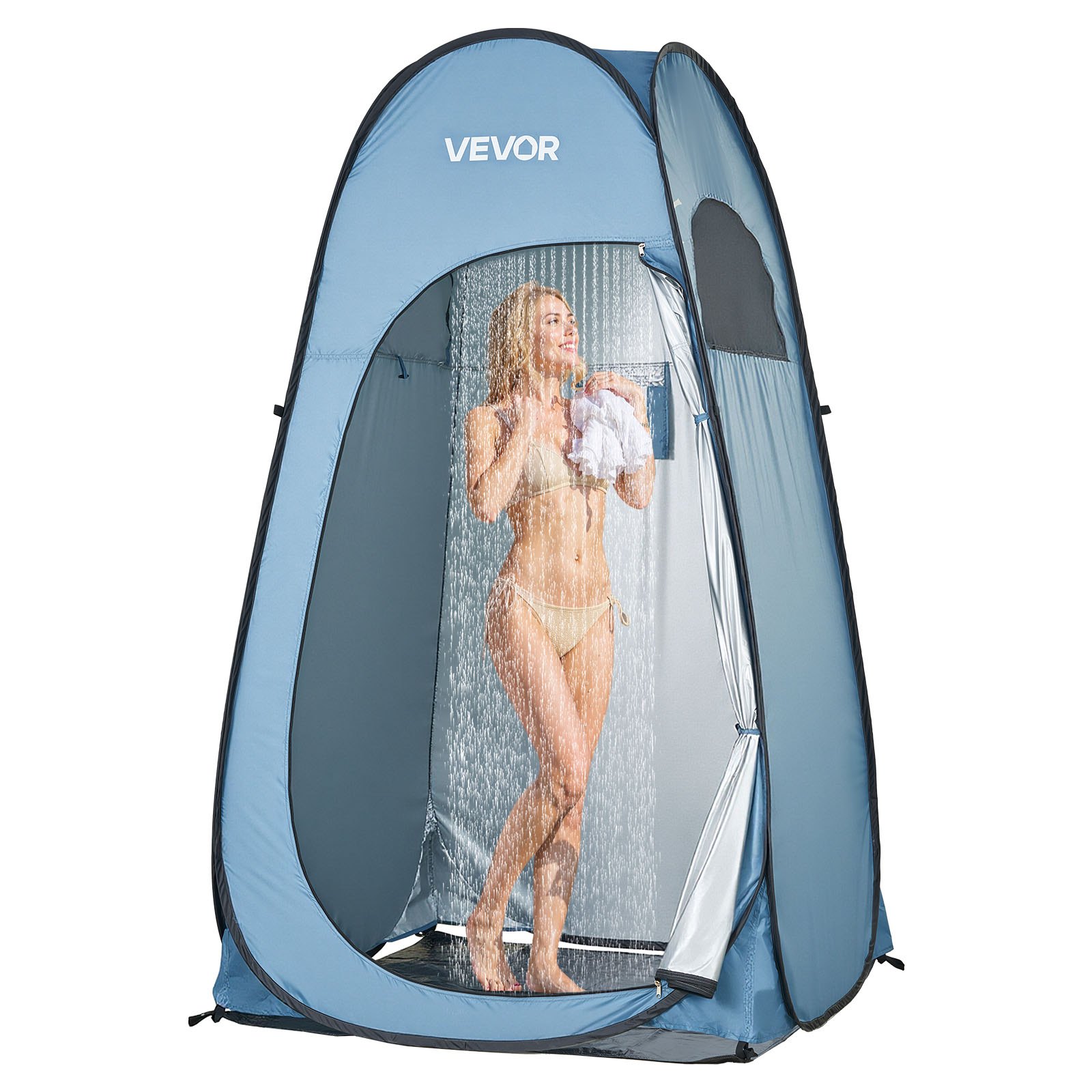 VEVOR Pop up Shower Tent, Instant Portable Privacy Tent Changing Room with Ground Stakes, Ropes, and Carry Bag, 190T Polyester with Silver Coating, Quick Setup, for Camping, Beach, Fishing, Blue