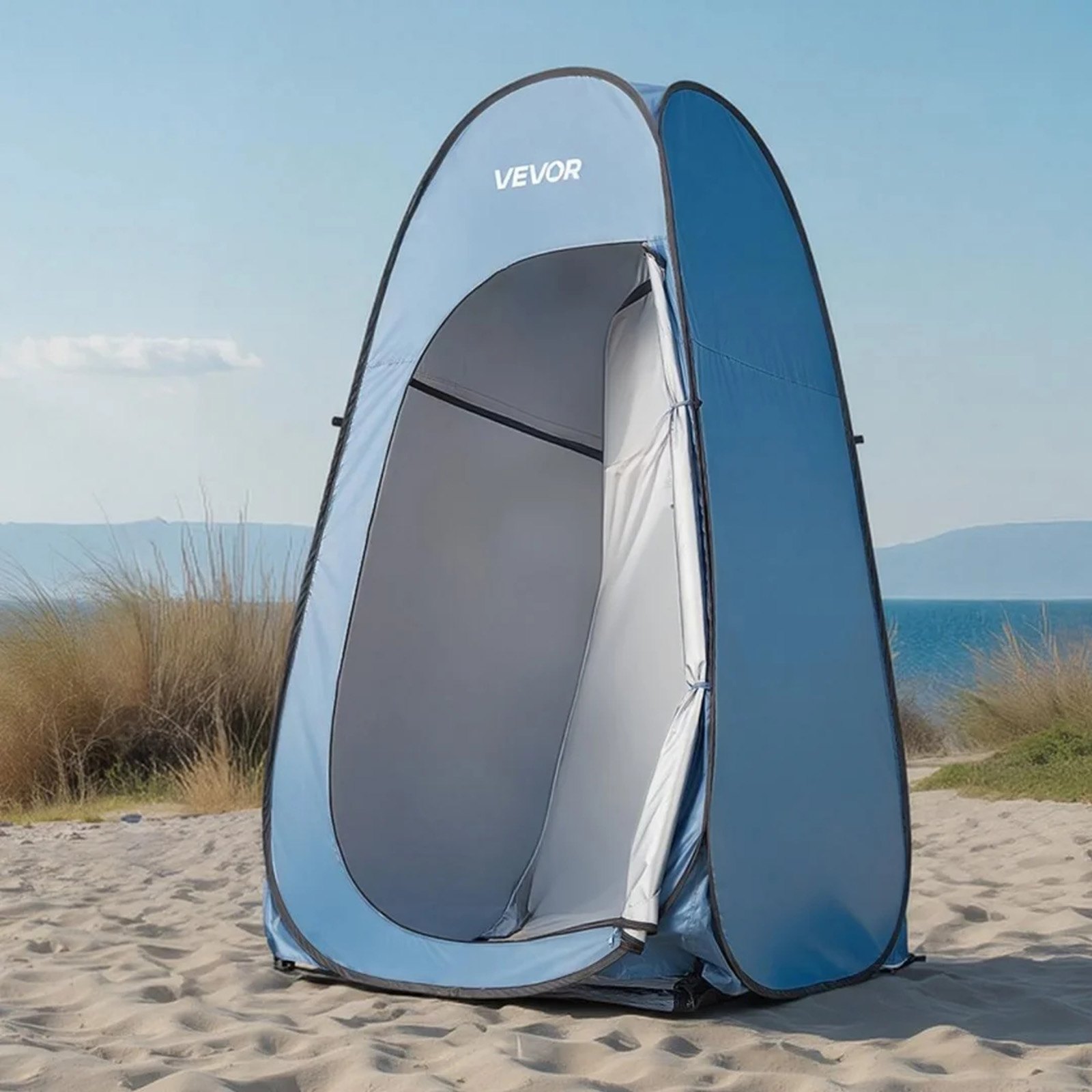 VEVOR Pop up Shower Tent, Instant Portable Privacy Tent Changing Room with Hanging Bag, Ground Stakes, Ropes, Carry Bag, 190T Polyester with Silver Coating, Quick Setup, for Camping, Beach, Fishing