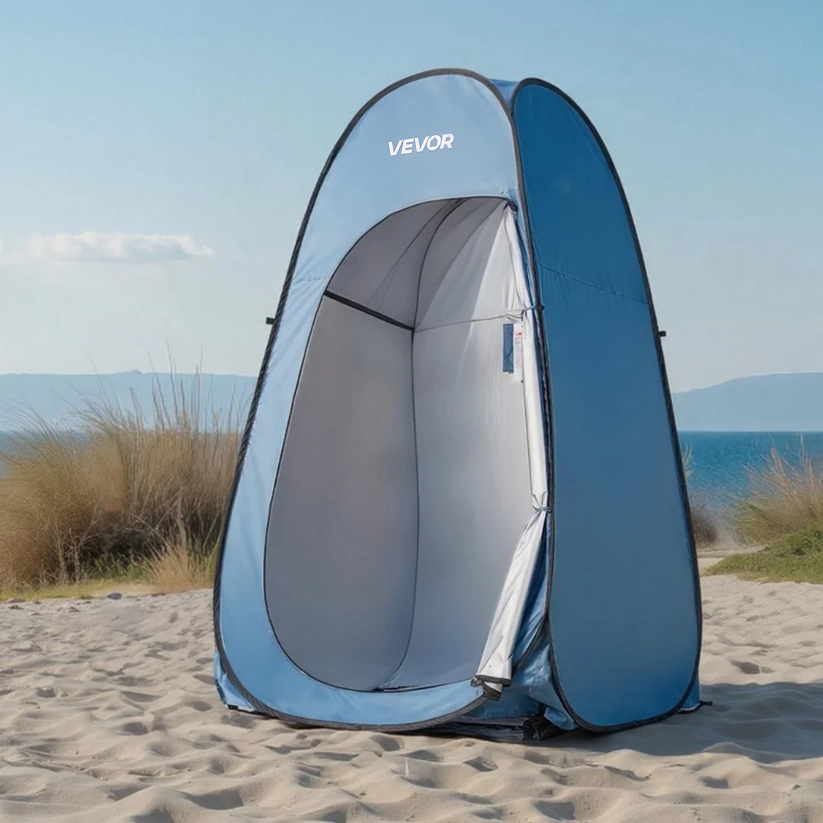 VEVOR Pop up Shower Tent, Instant Portable Privacy Tent Changing Room with Shower Bag, Ground Stakes, Ropes, Carry Bag, 190T Polyester with Silver Coating, Quick Setup, for Camping, Beach, Fishing