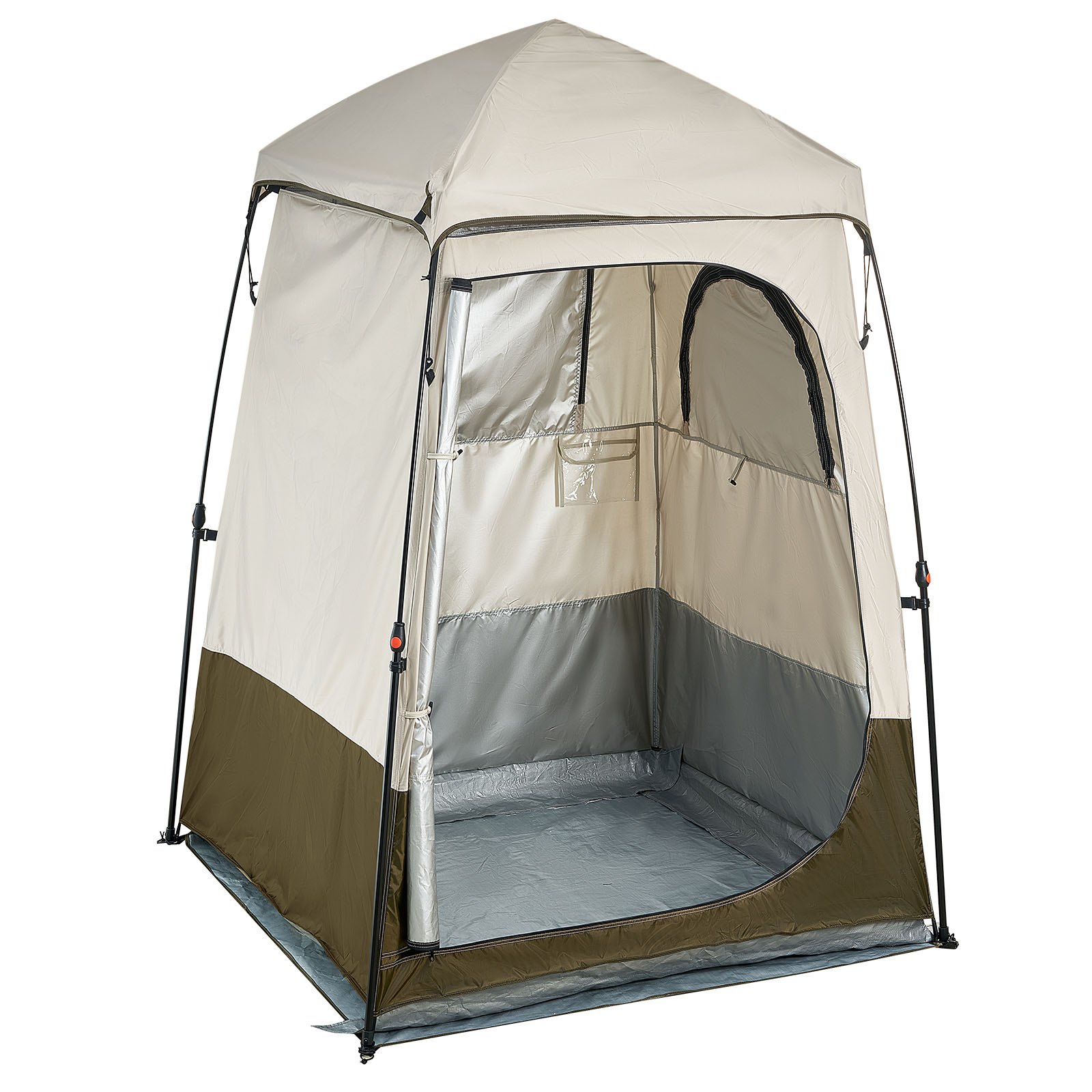 VEVOR Camping Shower Tent, 1 Room, Foldable Privacy Tent Changing Room with Ground Stakes, Ropes, Carry Bag, and Crossbar, 210D Oxford Fabric with Silver Coating, for Camping, Beach, and Fishing