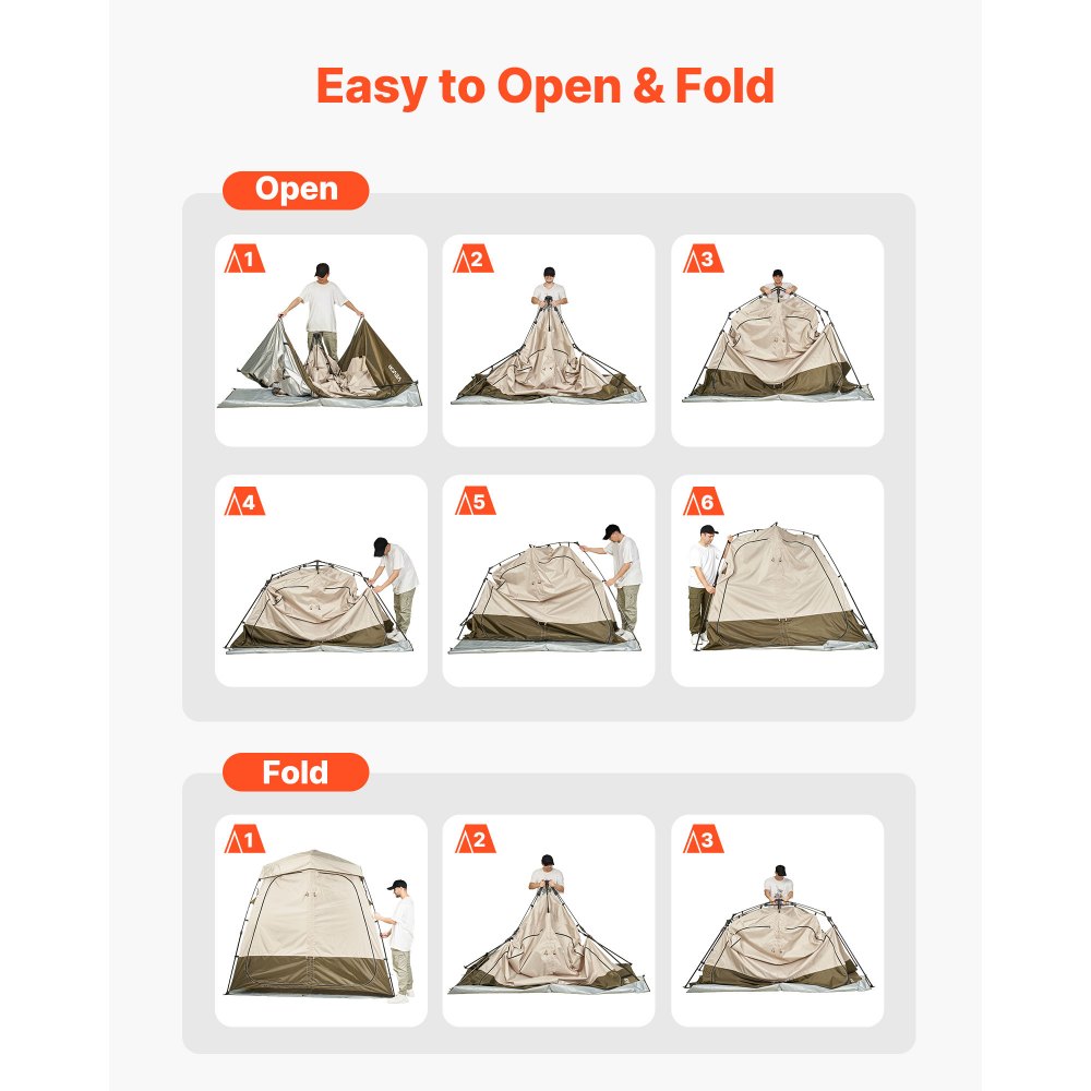 VEVOR Camping Shower Tent, 2-Room Foldable Privacy Tent Changing Room with Ground Stakes, Ropes, Carry Bag, and Crossbar, 150D Oxford Fabric with Silver Coating, for Camping, Beach, and Fishing
