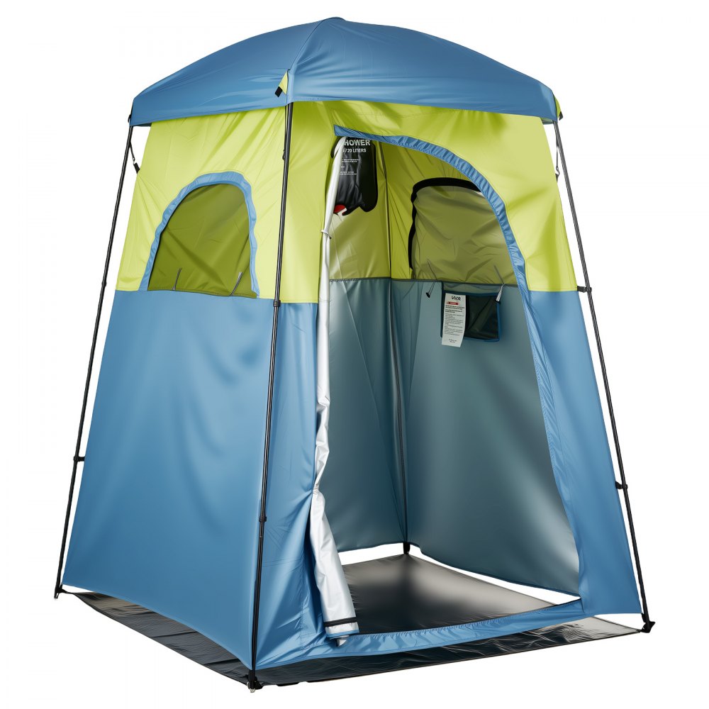 VEVOR Camping Shower Tent, 1 Room, Portable Privacy Tent Changing Room with Shower Bag, Ground Stakes, Ropes, Carry Bag, and Support Poles, 150D Oxford Fabric with Silver Coating, for Camping, Fishing
