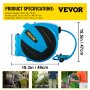 VEVOR Retractable Hose Reel, 1/2 inch x 100 ft, Any Length Lock & Automatic Rewind Water Hose, Wall Mounted Garden Hose Reel w/ 180° Swivel Bracket and 7 Pattern Hose Nozzle, Blue
