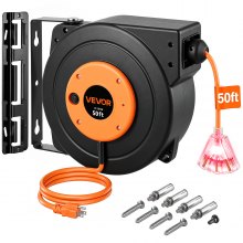 VEVOR 50ft Retractable Extension Cord Reel 14AWG/3CSJTOW Power Cord Reel