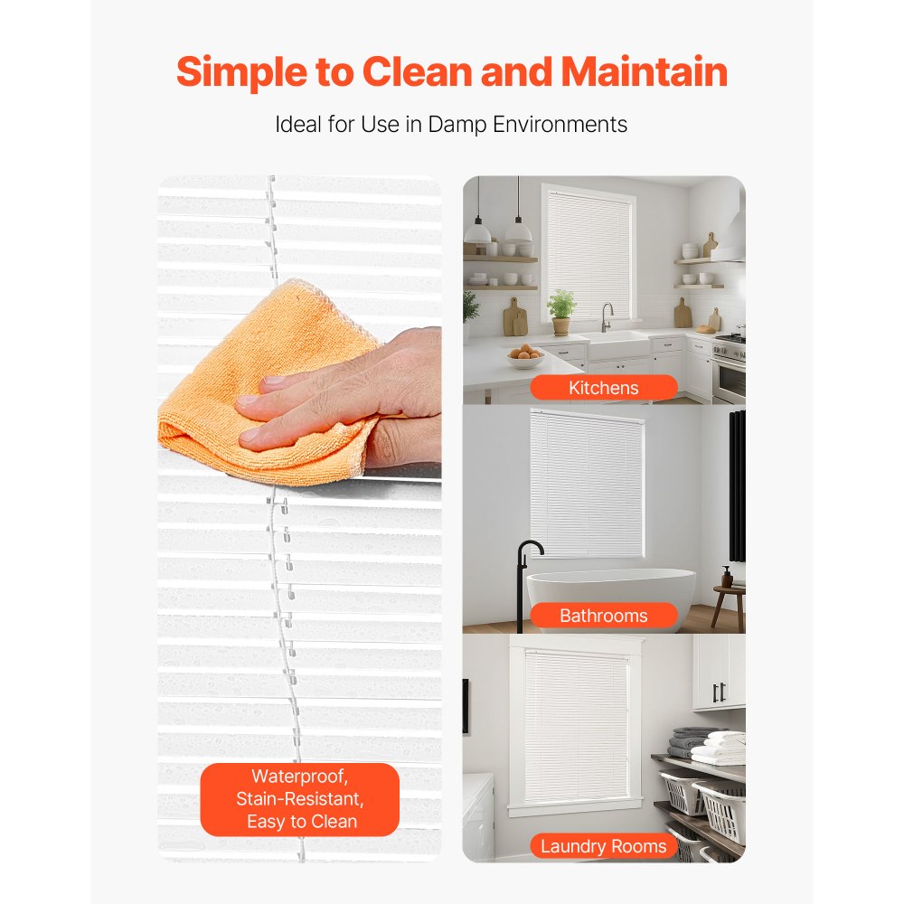 VEVOR Mini Blinds, 43.3" W x 48" H, 1" Slat Size, Cordless Horizontal Light Filtering No-Drill Mini Blind for Indoor Windows, Easy to Clean and Adjustable, for Home Decor, Room Darkening, White