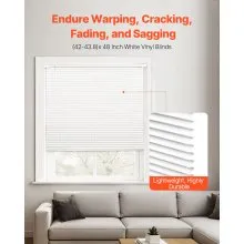 Mini Blinds 43.3" W x 48" H 1" Slat Cordless Light Filtering No-Drill Mini Blind