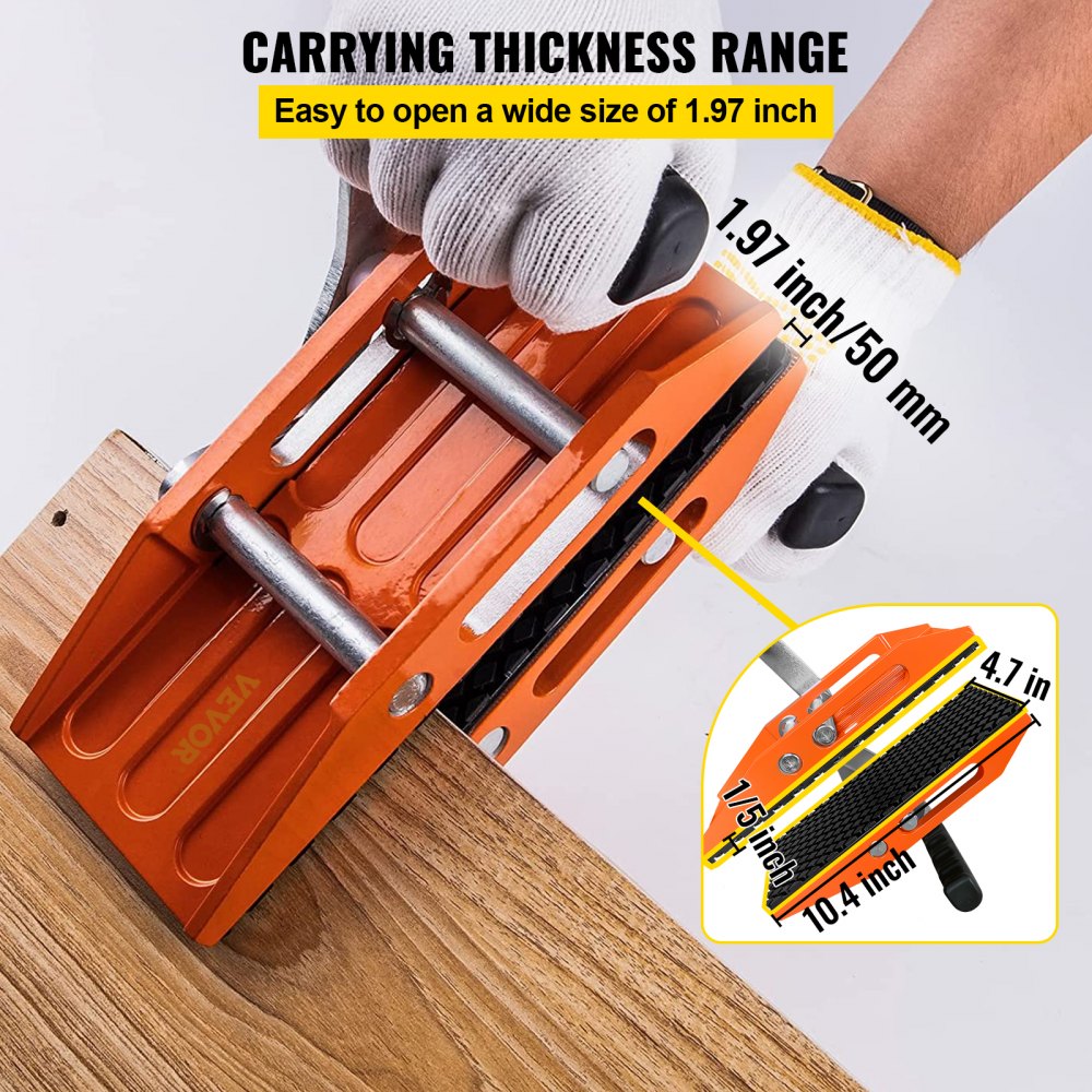 VEVOR 2 PCS Double Handed Stone Carrying Clamps, 1.97 inch (50mm) Granite Lifting Tools with Slip-proof Rubber Pads, 440 lbs Loading Capacity for Moving Marble, Glass, Slabs and Plywood