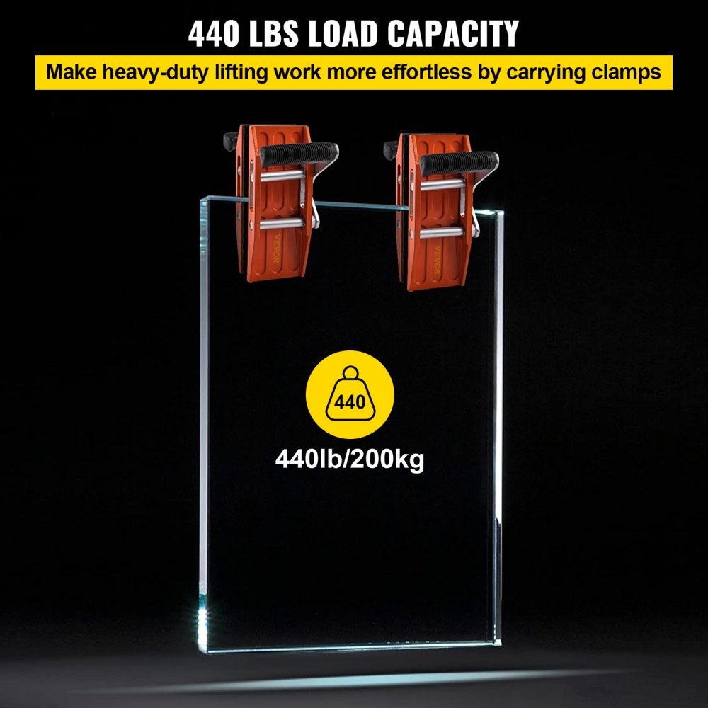 VEVOR 2 PCS Double Handed Stone Carrying Clamps, 1.97 inch (50mm) Granite Lifting Tools with Slip-proof Rubber Pads, 440 lbs Loading Capacity for Moving Marble, Glass, Slabs and Plywood