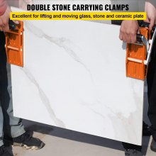 VEVOR 2 PCS Double Handed Stone Carrying Clamps, 50 mm Granite Lifting Tools with Slip-proof Rubber Pads, 200KG Loading Capacity for Moving Marble, Glass, Slabs and Plywood