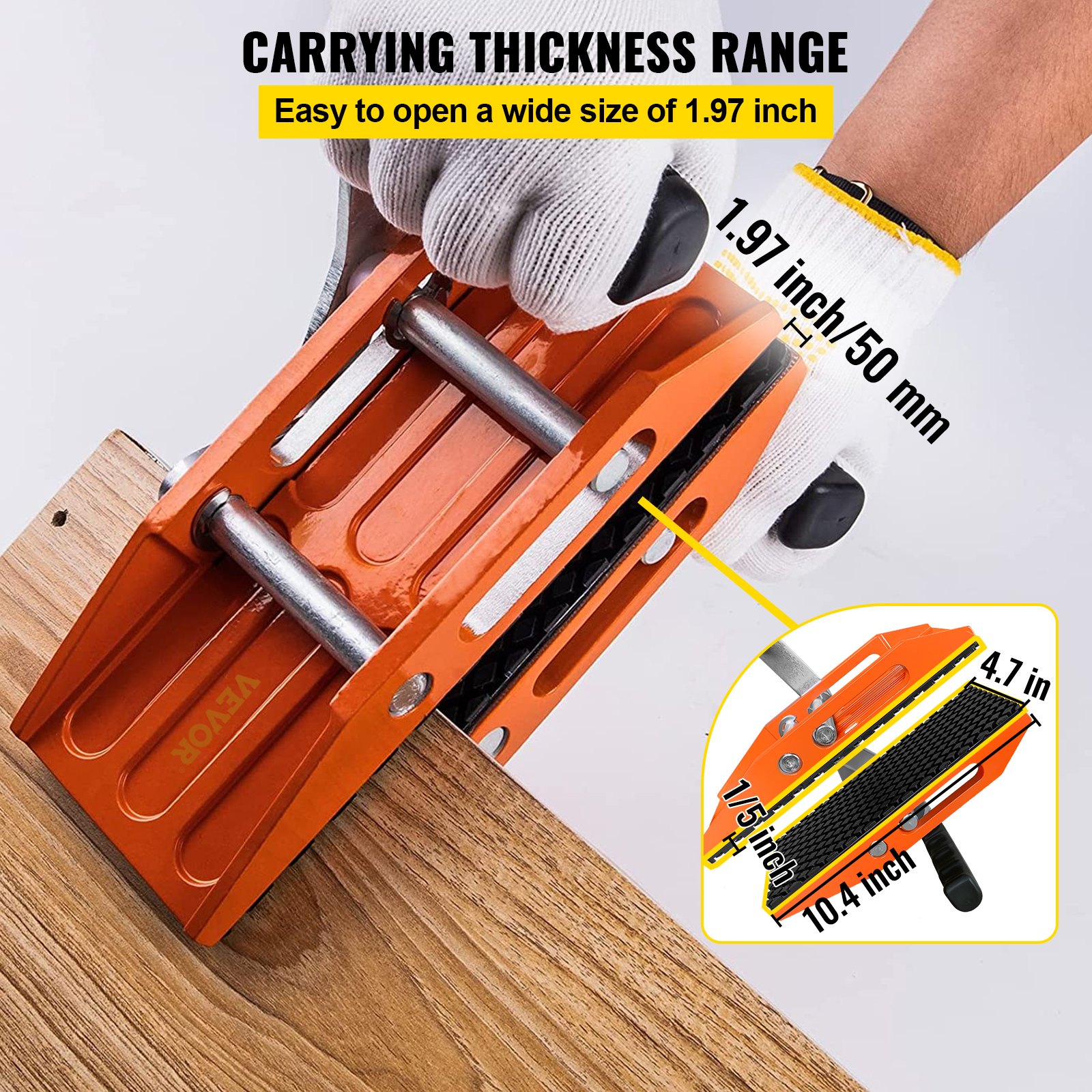VEVOR 2 PCS Double Handed Stone Carrying Clamps, 1.97 inch (50mm) Granite Lifting Tools with Slip-proof Rubber Pads, 440 lbs Loading Capacity for Moving Marble, Glass, Slabs and Plywood