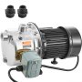 VEVOR shallow well jet pump with pressure control and two black pipe fittings.