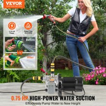 VEVOR 3/4HP SUS304 Stainless Steel Shallow Well Jet Pump, 115 Volt, 18.5 GPM 131 FT Maximum Head Irrigation Water Pump, for Agricultural Garden Irrigation System High-Rise Water Supply Shower Booster