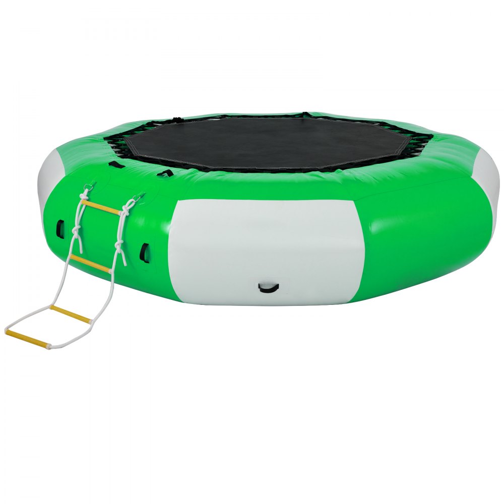VEVOR Inflatable Water Trampoline, 10ft Recreational Water Bouncer with Escalator, Round Inflatable Water Trampoline in Green and White, Floating Trampoline for Lakes, Pools, Calm Sea