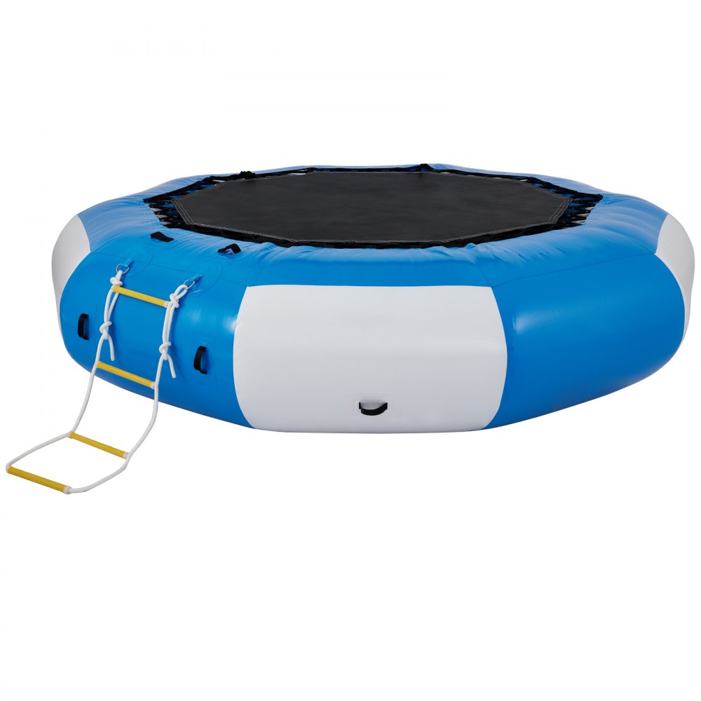 VEVOR Inflatable Water Trampoline, 13ft Recreational Water Bouncer with Escalator, Round Inflatable Water Trampoline in Blue and White, Floating Trampoline for Lakes, Pools, Calm Sea