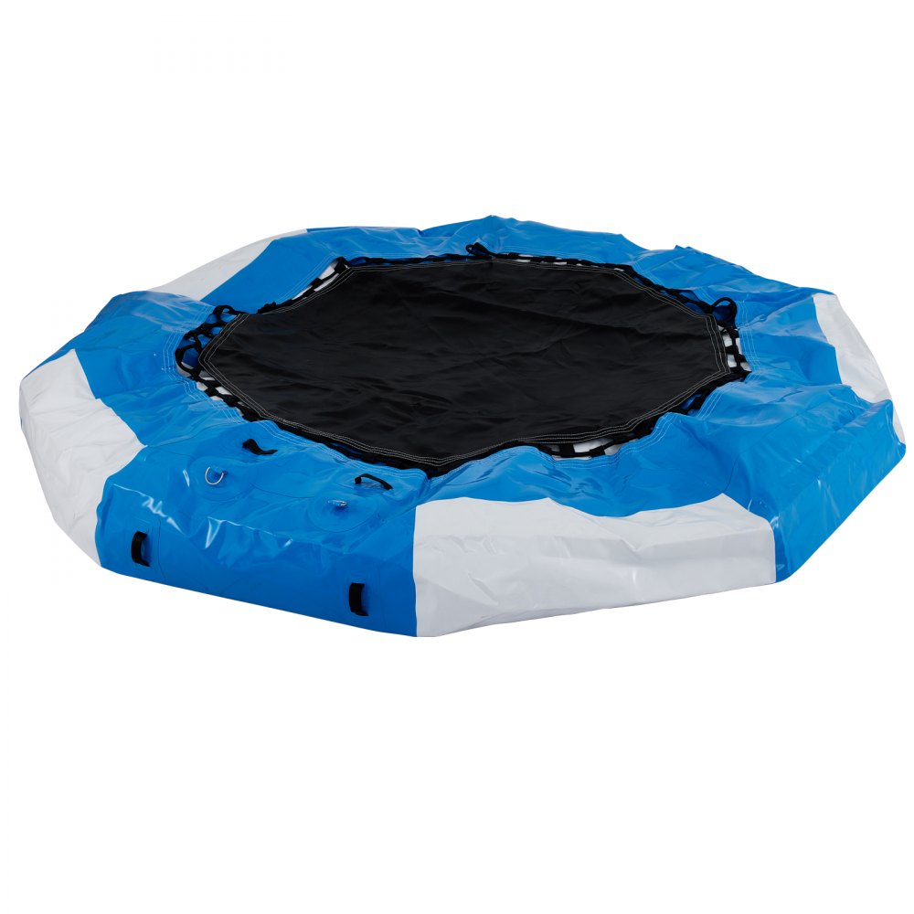 VEVOR Inflatable Water Trampoline, 13ft Recreational Water Bouncer with Escalator, Round Inflatable Water Trampoline in Blue and White, Floating Trampoline for Lakes, Pools, Calm Sea