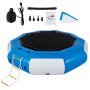 VEVOR water trampoline with accessories including air pump, hose, nozzles, and repair kit.