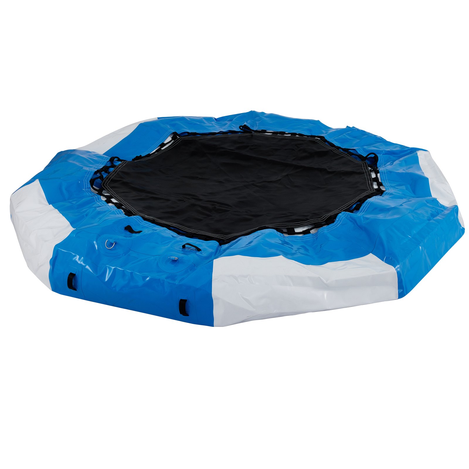VEVOR Inflatable Water Trampoline, 13ft Recreational Water Bouncer with Escalator, Round Inflatable Water Trampoline in Blue and White, Floating Trampoline for Lakes, Pools, Calm Sea