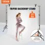 VEVOR backdrop stand supporting a large white backdrop, demonstrating stability and 40 lbs weight capacity.