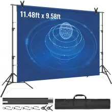 VEVOR 12 x 10 ft Heavy Duty Backdrop Stand, Height Adjustable Photography Backdrop Stand, Background Support System with 6 Clamps and A Carry Bag, for Party, Wedding, Display, Photo