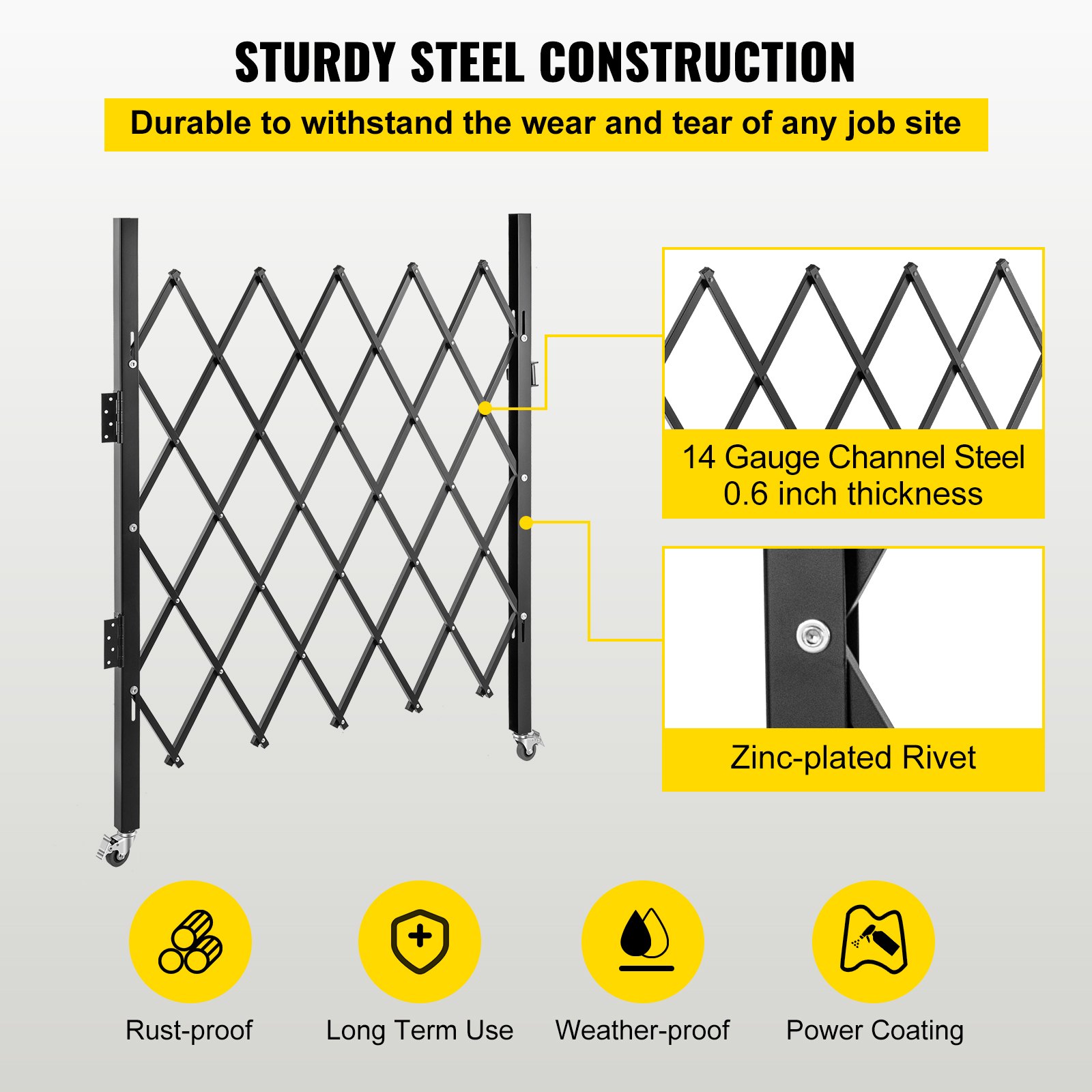 VEVOR Single Folding Security Gate, 48\" H x 37\" W Folding Door Gate, Steel Accordion Security Gate, Flexible Expanding Security Gate, 360° Rolling Barricade Gate, Scissor Gate or Door with Padlock