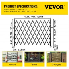 VEVOR Single Folding Security Gate Folding Door Gate 75"W x 48"H Scissor Gate