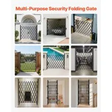 VEVOR Single Folding Security Gate, 7.1'H x 7.9' W （85 x 95 inch）Folding Door Gate, Steel Accordion Security Gate, Flexible Expanding Security Gate, 360° Rolling Barricade Gate, Scissor Gate/Door with Padlock