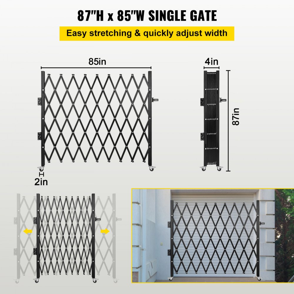 VEVOR folding security gate, 85&quot;h x 85&quot;w single gate, easy stretching and width adjustment.