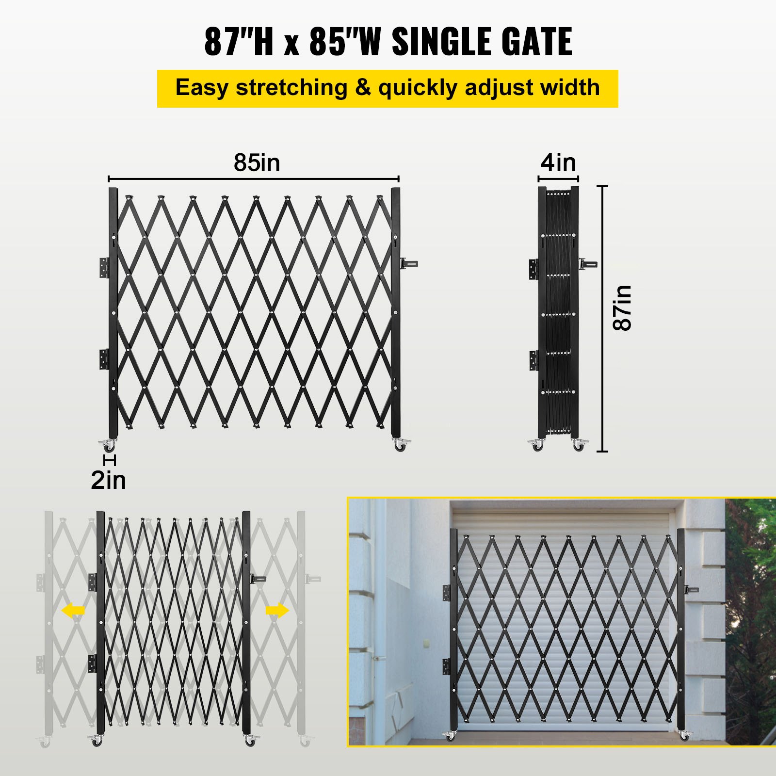 VEVOR folding security gate, 85&quot;h x 85&quot;w single gate, easy stretching and width adjustment.