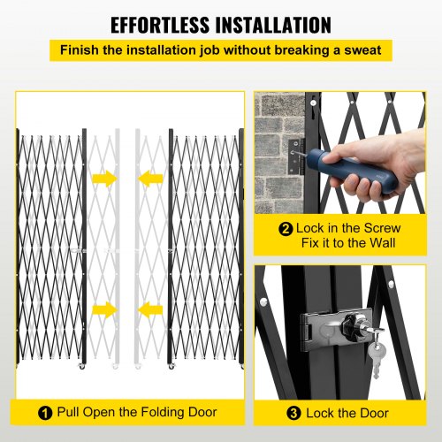 VEVOR Double Folding Security Gate, 5' H x 10' W Folding Door Gate, Steel Accordion Security Gate, Flexible Expanding Security Gate, 360° Rolling Barricade Gate, Scissor Gate or Door with Keys