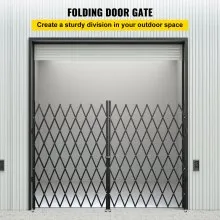 VEVOR Double Folding Security Gate, 5\' H x 10\' W Folding Door Gate, Steel Accordion Security Gate, Flexible Expanding Security Gate, 360° Rolling Barricade Gate, Scissor Gate or Door with Keys