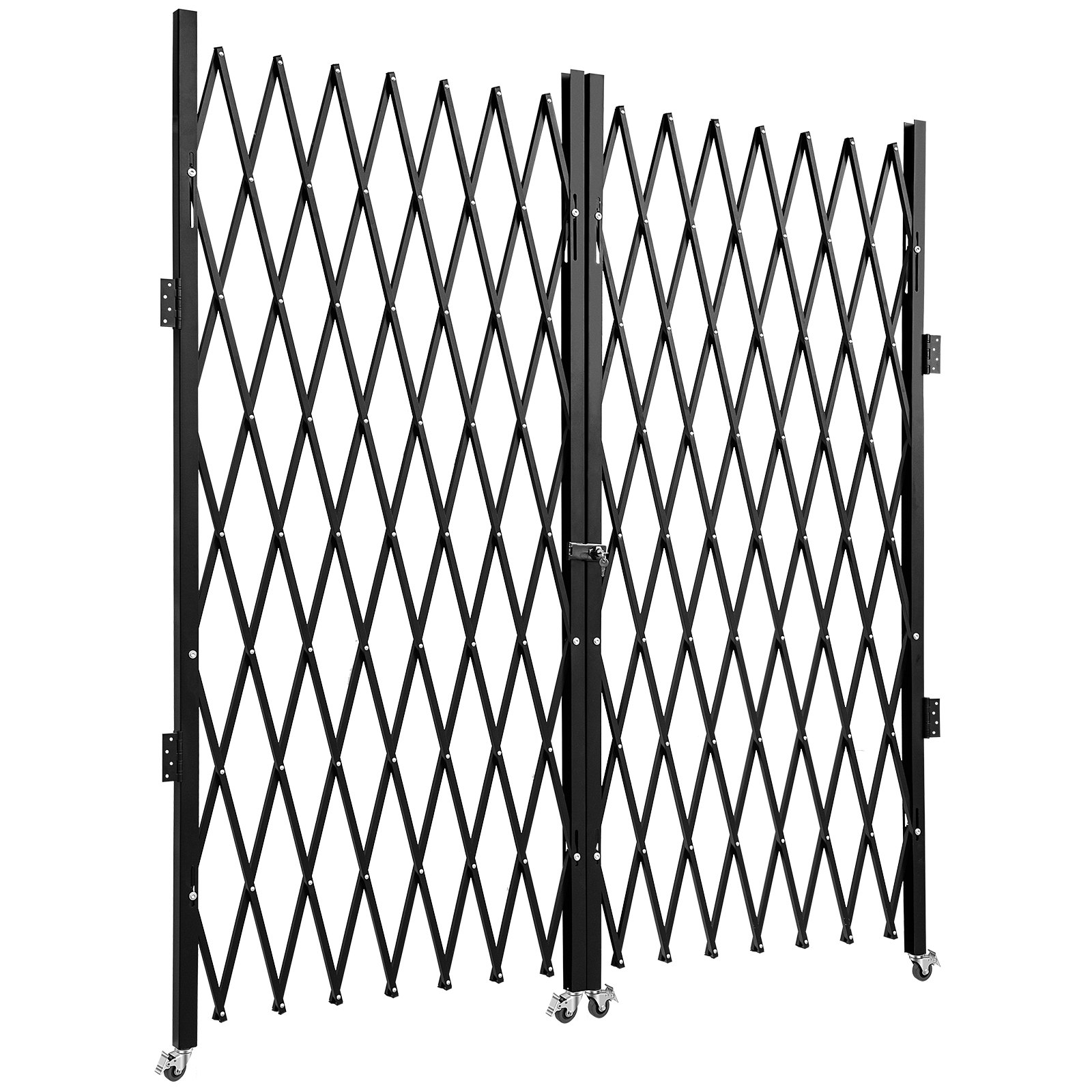 black VEVOR folding security gate on wheels with diamond-patterned bars.