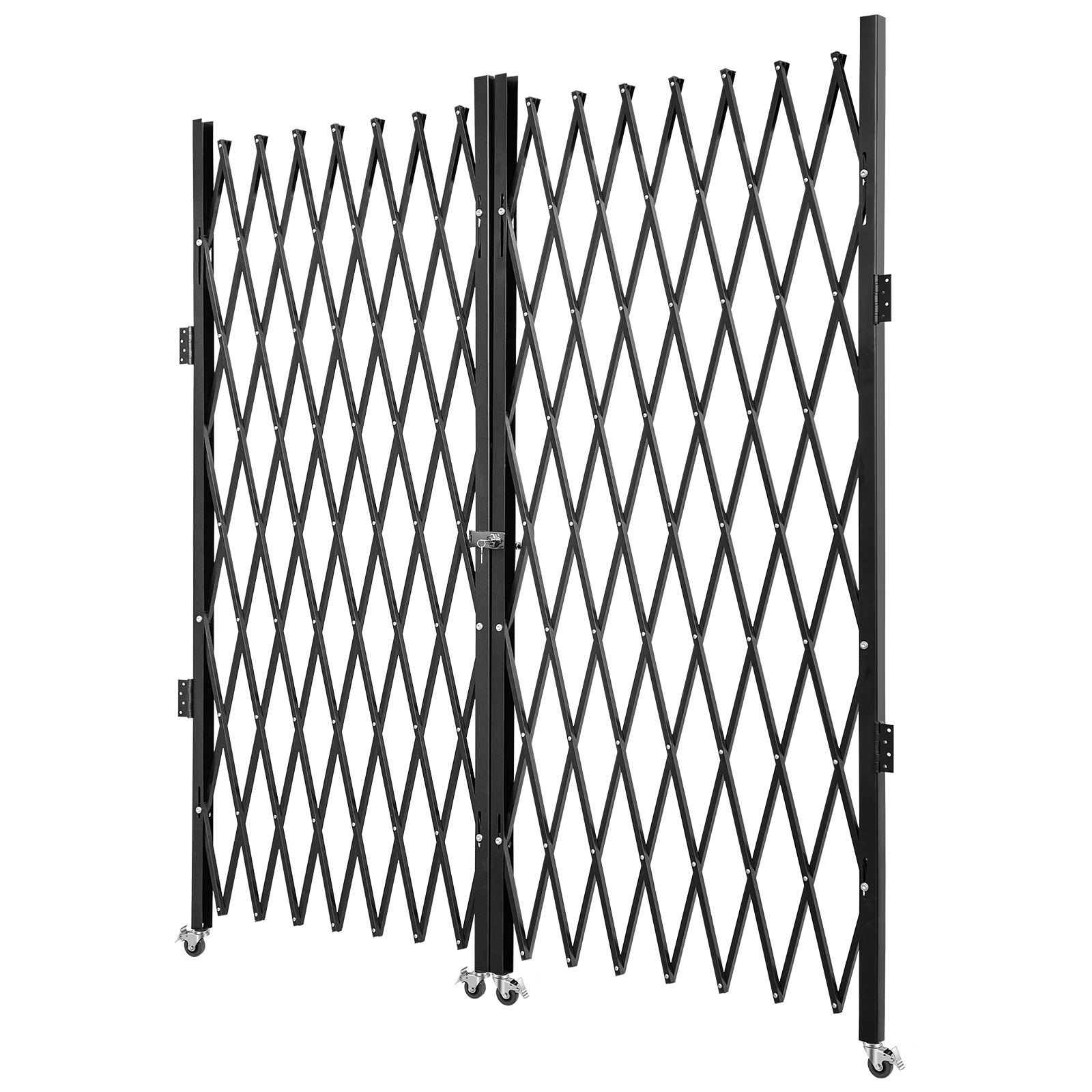 VEVOR folding security gate with retractable black metal frame and rolling casters.
