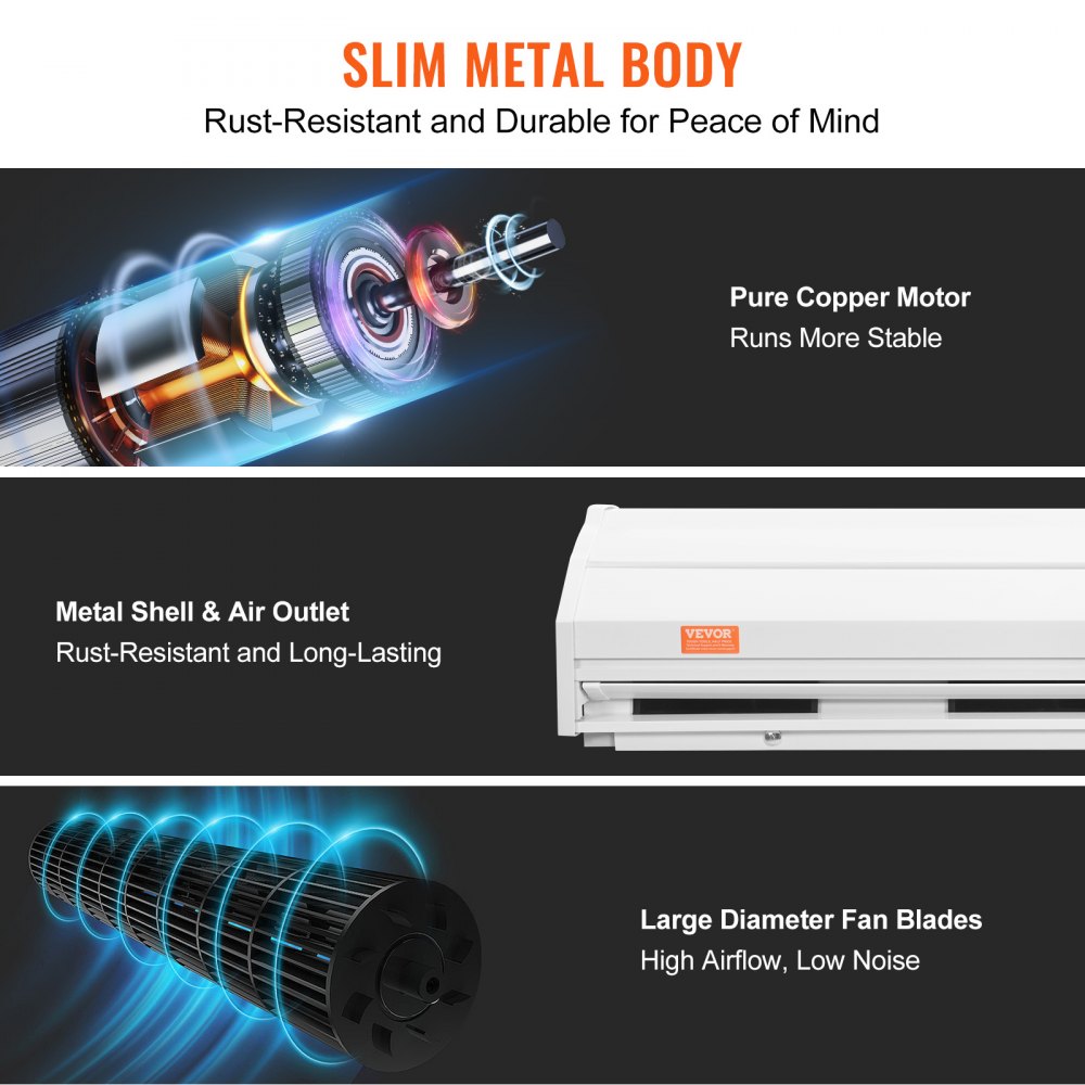 VEVOR 1.5m Commercial Indoor Air Curtain Super Power 2 Speeds 2547m³/h, UL Certified Wall Mounted Air Curtains for Doors, Indoor Over Door Fan with Heavy Duty Limit Switch, Easy-Install Unheated