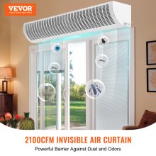 VEVOR 60" Commercial Indoor Air Curtain Super Power 2 Speeds 2100CFM, Wall Mounted Air Curtains for Doors, Indoor Over Door Fan with Heavy Duty Limit Switch, Easy-Install 110V Unheated
