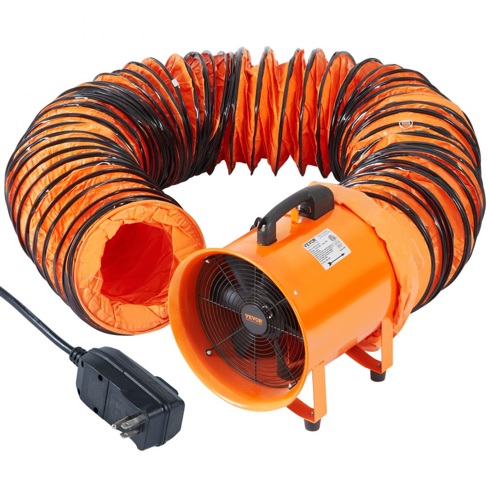 VEVOR Portable Ventilator, 10 inch Heavy Duty Cylinder Fan with 33ft Duct Hose, 350W Strong Shop Exhaust Blower 1948CFM, Industrial Utility Blower for Sucking Dust, Smoke, Smoke Home/Workplace