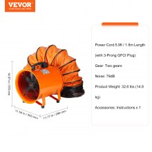 VEVOR Portable Ventilator, 10 inch Heavy Duty Cylinder Fan with 33ft Duct Hose, 350W Strong Shop Exhaust Blower 1948CFM, Industrial Utility Blower for Sucking Dust, Smoke, Smoke Home/Workplace