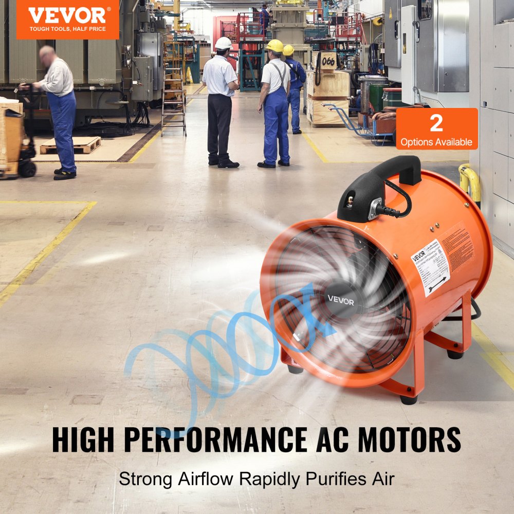 VEVOR Portable Ventilator, 254mm Heavy Duty Cylinder Fan with 10m Duct Hose, 300W Strong Shop Exhaust Blower 1720CFM, Industrial Utility Blower for Sucking Dust, Smoke, Smoke Home/Workplace