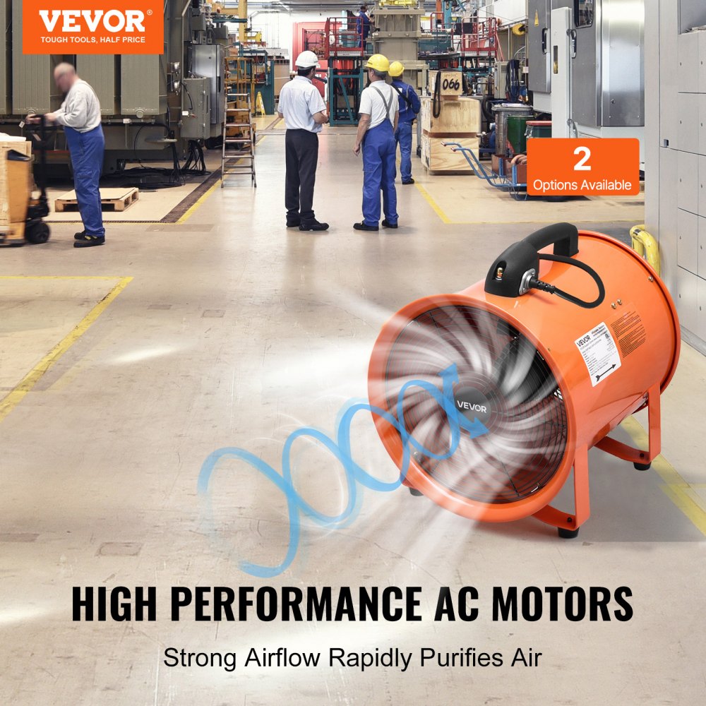 VEVOR Portable Ventilator, 406.4mm Heavy Duty Cylinder Fan with 10m Duct Hose, 900W Strong Shop Exhaust Blower 5175CFM, Industrial Utility Blower for Sucking Dust, Smoke, Smoke Home/Workplace
