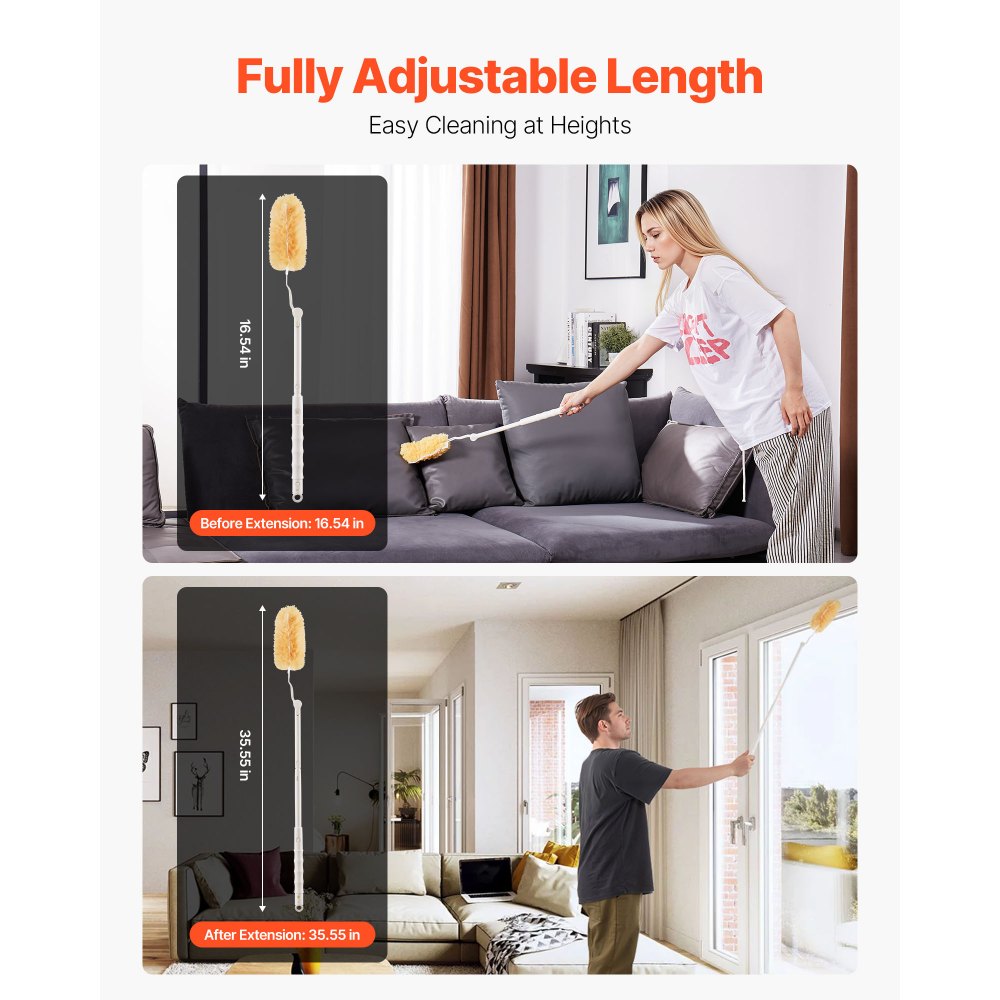 VEVOR Duster Refills, Heavy Duty Dusters for Cleaning, 3 ft Extendable Handle with 10 Refills, Reusable Non-woven Fabric 360° Cleaning Kit for Dusting Furniture, Blinds, Ceiling Fans, Walls, Corners