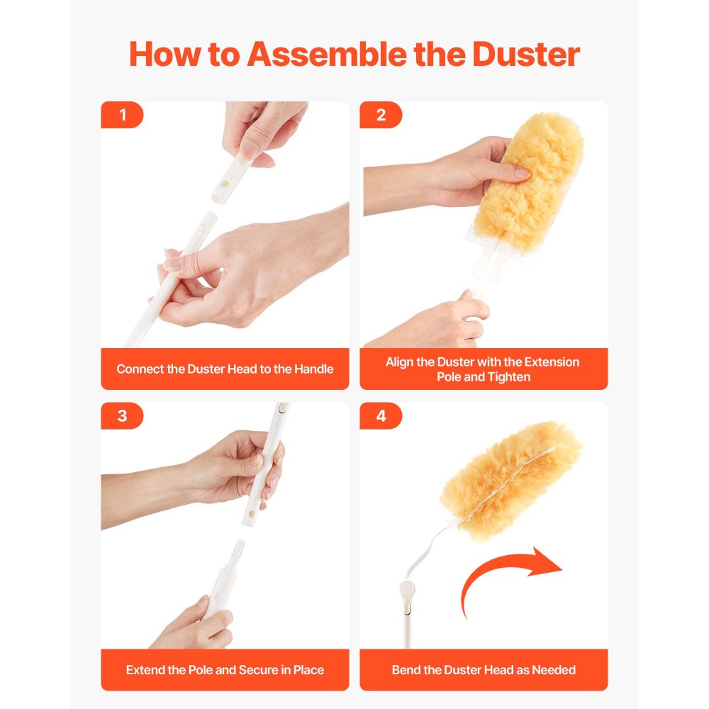 VEVOR Duster Refills, Heavy Duty Dusters for Cleaning, 3 ft Extendable Handle with 10 Refills, Reusable Non-woven Fabric 360° Cleaning Kit for Dusting Furniture, Blinds, Ceiling Fans, Walls, Corners