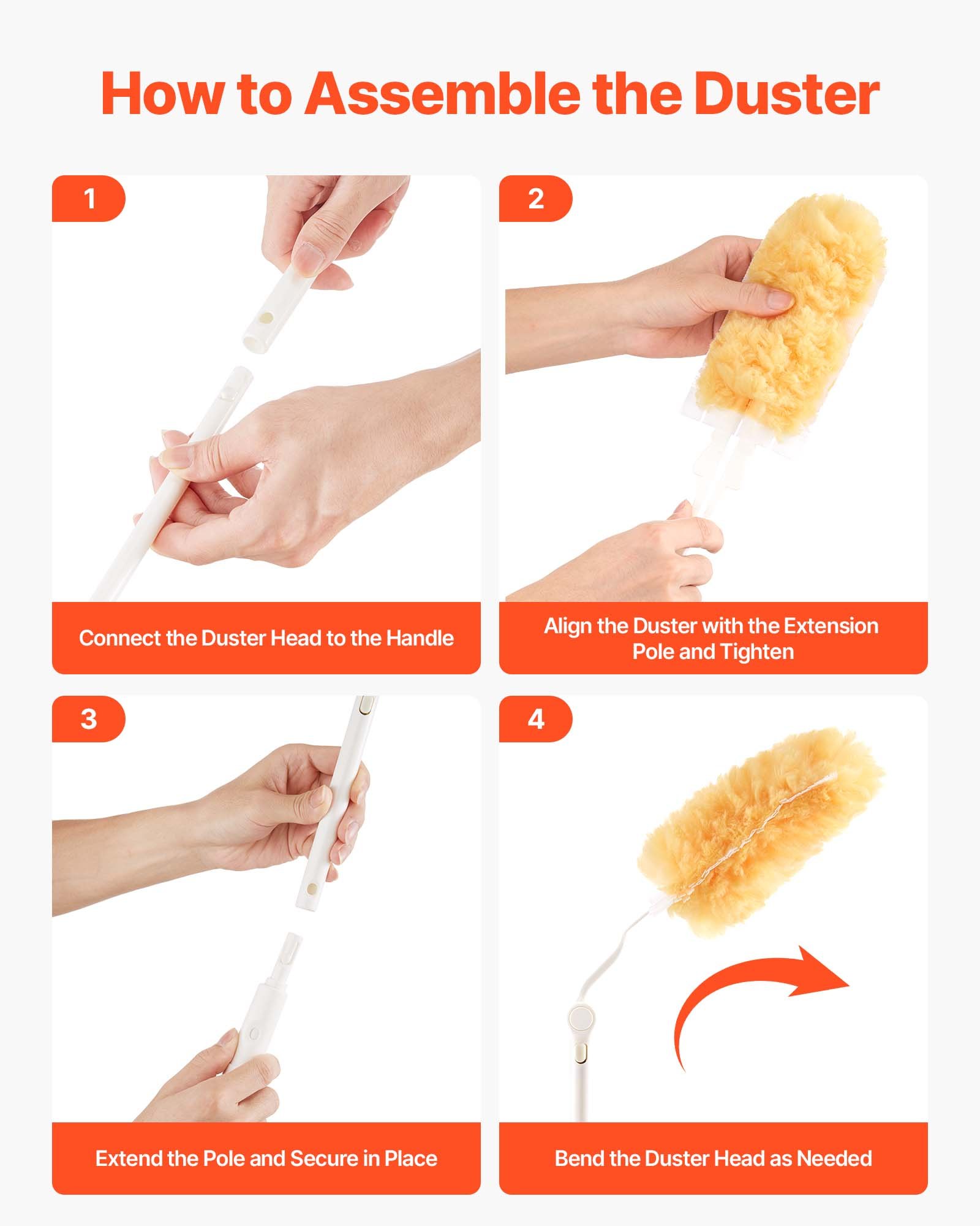 VEVOR Duster Refills, Heavy Duty Dusters for Cleaning, 3 ft Extendable Handle with 10 Refills, Reusable Non-woven Fabric 360° Cleaning Kit for Dusting Furniture, Blinds, Ceiling Fans, Walls, Corners