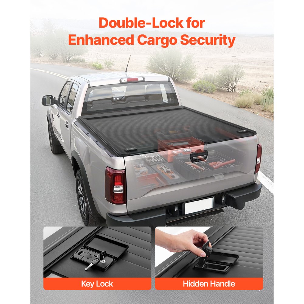 VEVOR Retractable Tonneau Cover, 5.7 ft Hard Retractable Tonneau Cover with Built-in Drainage Pipe for 2009-2024 Dodge Ram 1500 Crew Cab, Customized Hard Tonneau Cover with Double-Lock & T-Slot