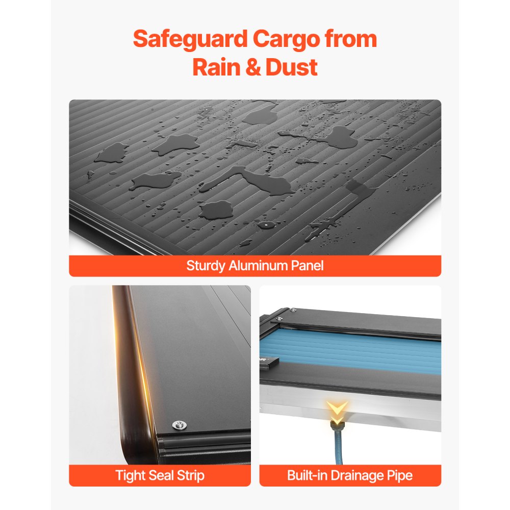 VEVOR Retractable Tonneau Cover, 5.7 ft Hard Retractable Tonneau Cover with Built-in Drainage Pipe for 2009-2024 Dodge Ram 1500 Crew Cab, Customized Hard Tonneau Cover with Double-Lock & T-Slot