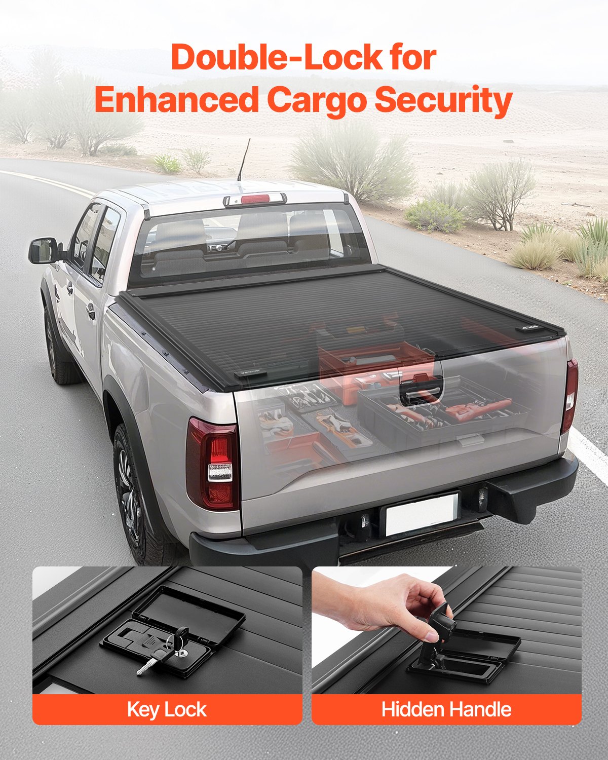 VEVOR Retractable Tonneau Cover, 5.7 ft Hard Retractable Tonneau Cover with Built-in Drainage Pipe for 2009-2024 Dodge Ram 1500 Crew Cab, Customized Hard Tonneau Cover with Double-Lock & T-Slot