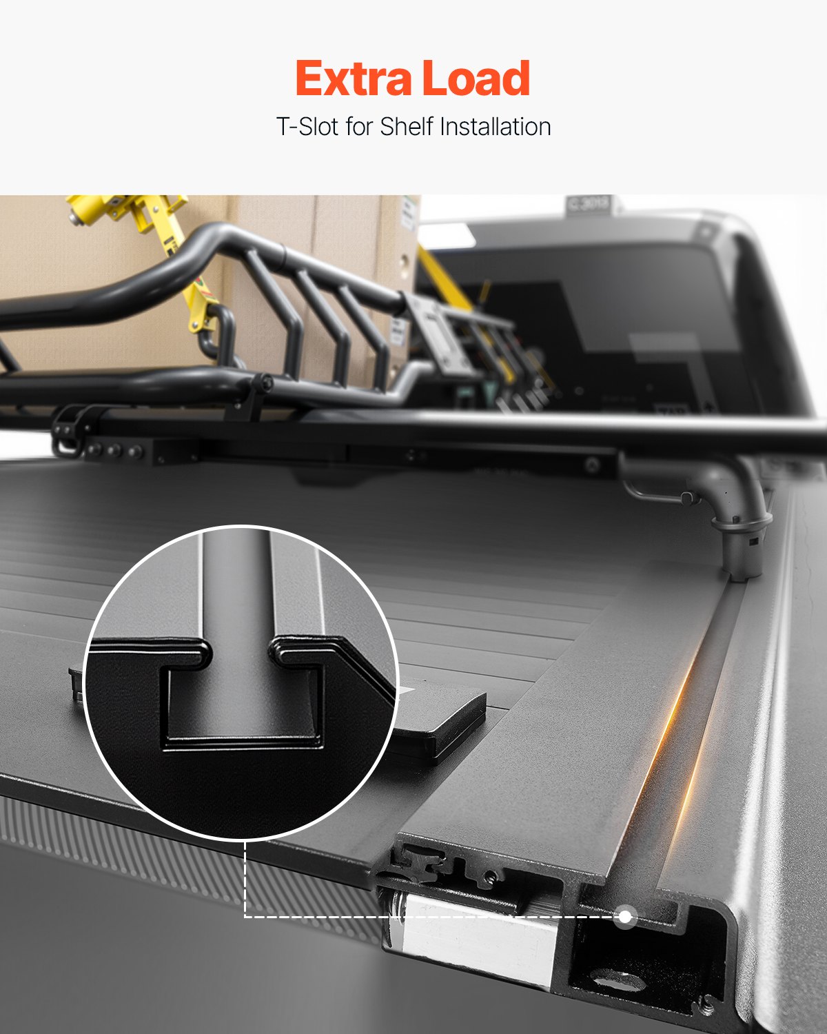 VEVOR Retractable Tonneau Cover, 5.5 ft Hard Retractable Tonneau Cover with Built-in Drainage Pipe for 2009-2024 Ford F-150 Crew Cab , Customized Hard Tonneau Cover with Double-Lock & T-Slot