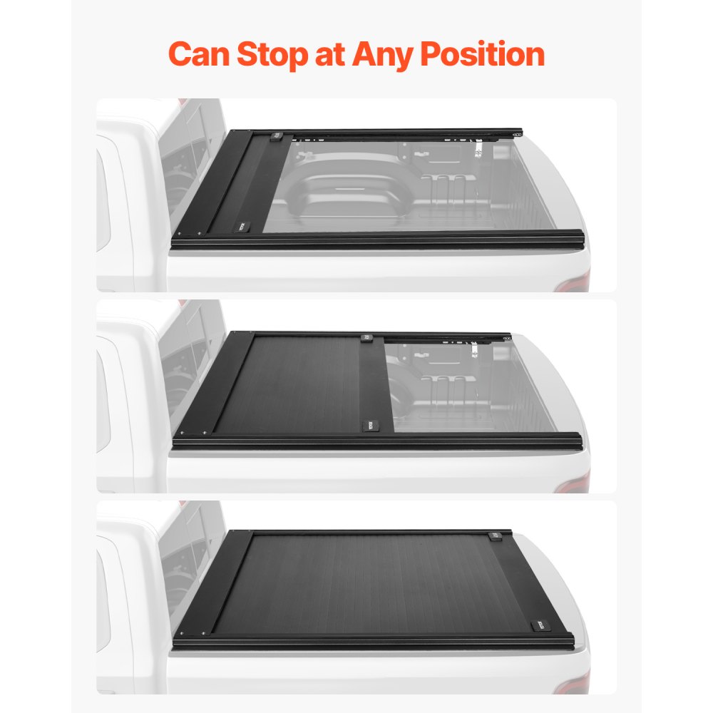 VEVOR Retractable Tonneau Cover, 5.5 ft Hard Tonneau Cover with Built-in Drainage Pipe for 2022 - 2024 Toyota Tundra Crew Cab w/ Deck Rail System , Hard Tonneau Cover with Double-Lock & T-Slot