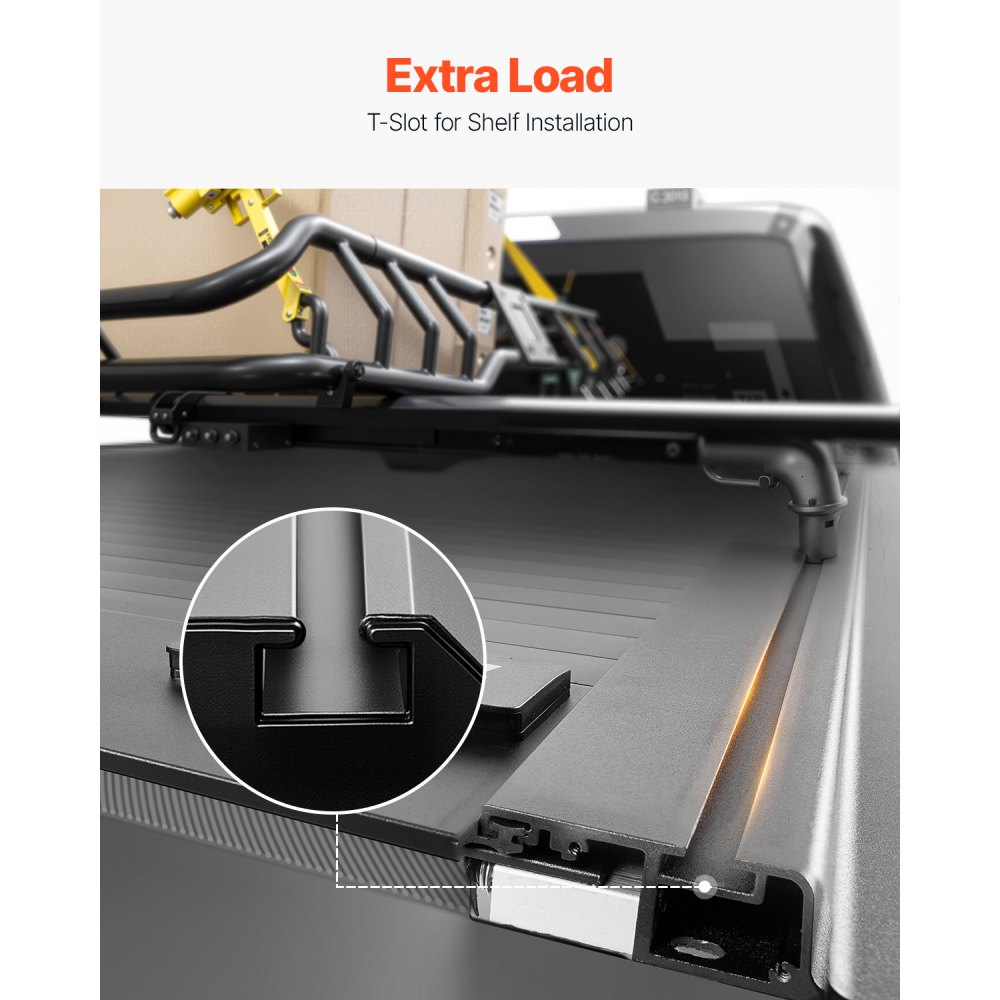 VEVOR Retractable Tonneau Cover, 5.5 ft Hard Tonneau Cover with Built-in Drainage Pipe for 2022 - 2024 Toyota Tundra Crew Cab w/ Deck Rail System , Hard Tonneau Cover with Double-Lock & T-Slot